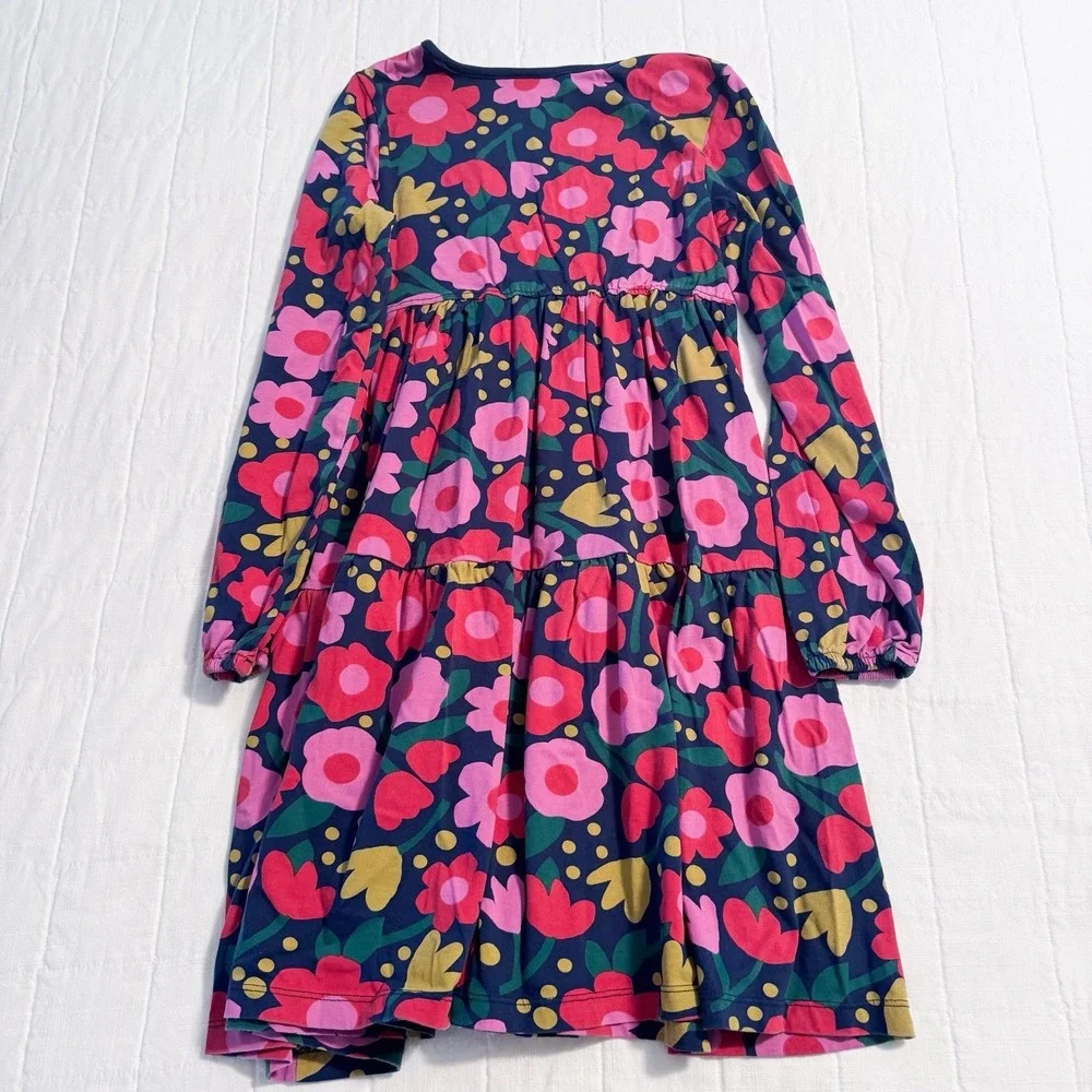 Hanna Andersson Girls Rosey Posey Floral Dress 140 US 10 Cotton Long Sleeve